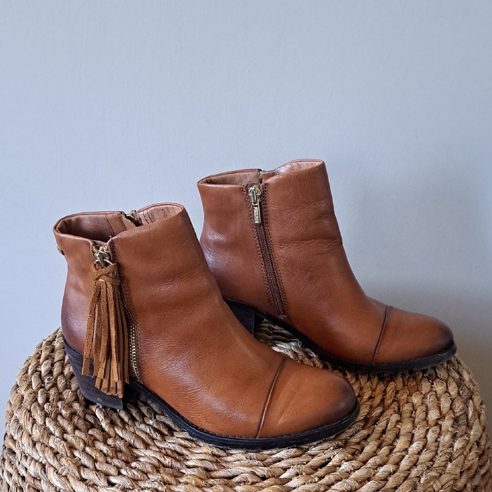 Pikolinos Womens Antorra Cognac Brown Leather Ankle Fringe‎ Booties EU36/US5.5